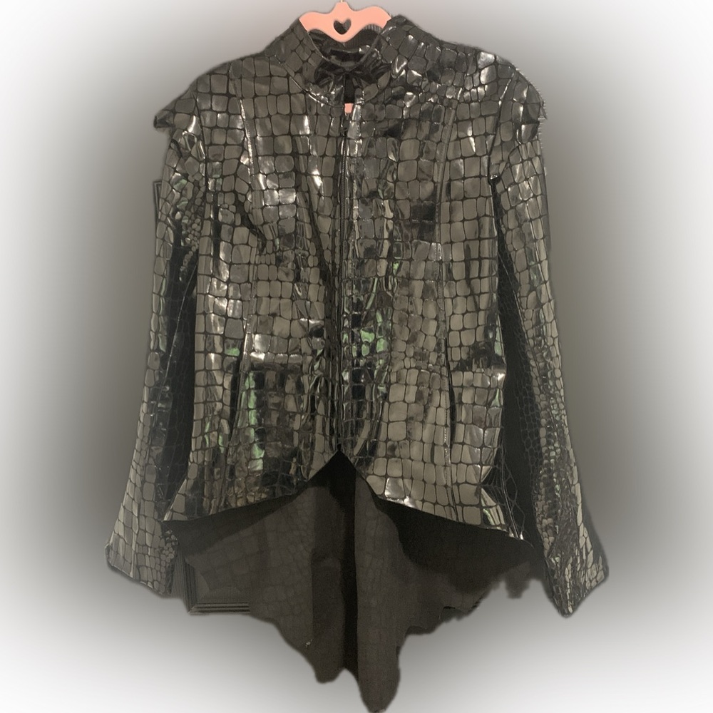 Hysideis | Genuine Italian Leather Black Crocodile Pattern Jacket | EU 44